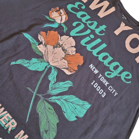 NEW East Village Flower Market New York Oversized Graphic Crew Tee Shirt Gray L - Picture 7 of 14